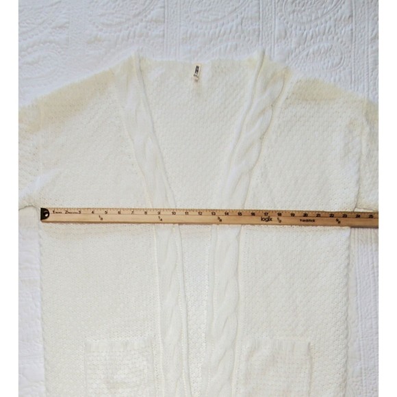 GRECERELLE Women's Chunky Loose Knit Open Front Solid Color White Cardigans 2XL - Picture 4 of 6